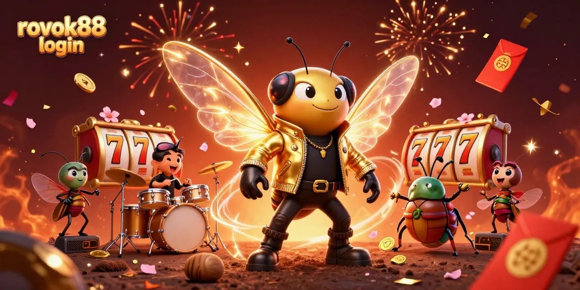 Experience excitement with rokok88 login as a rock star cicada and beetle drummer celebrate wins.