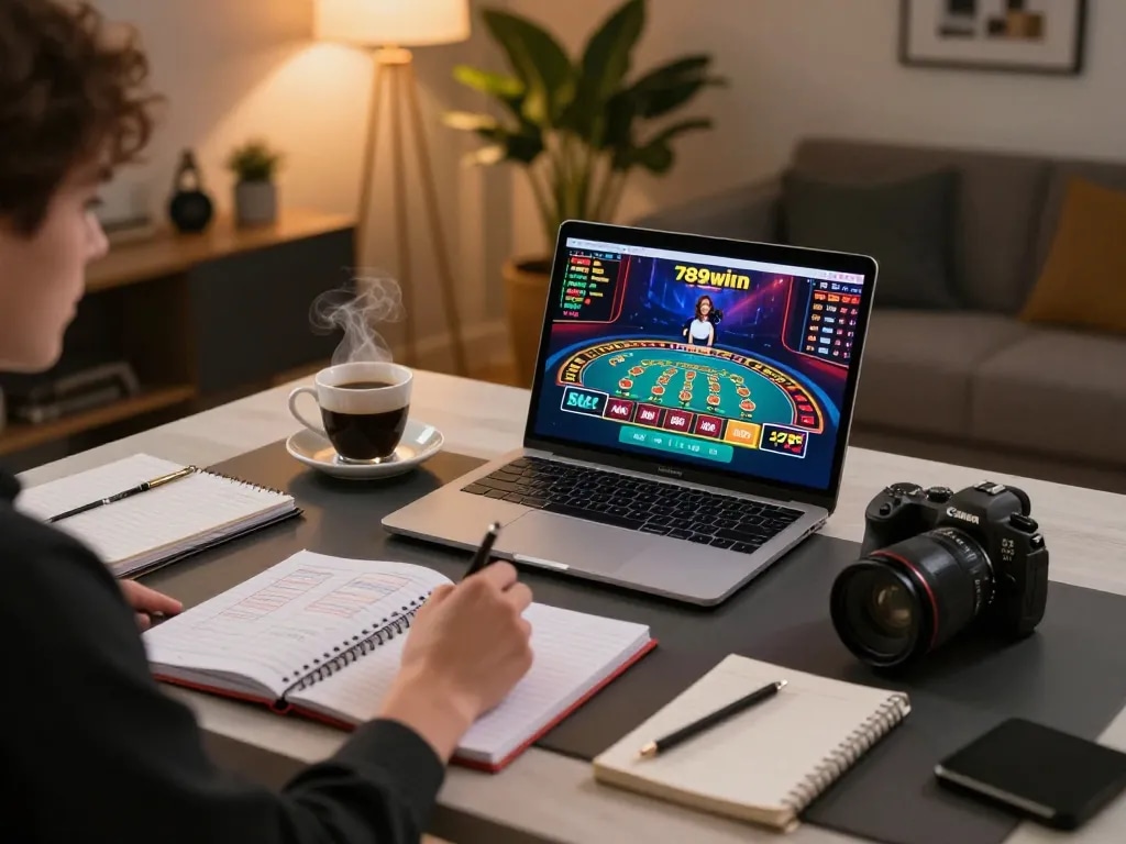 A player engaged in casino gaming on their laptop, showcasing 789winco's online platform with live dealers