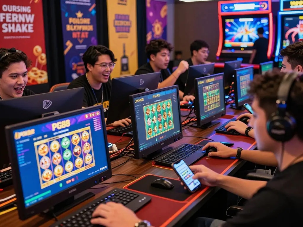 Players enjoying a lively gaming session on PG88, showcasing online casino excitement and community engagement.