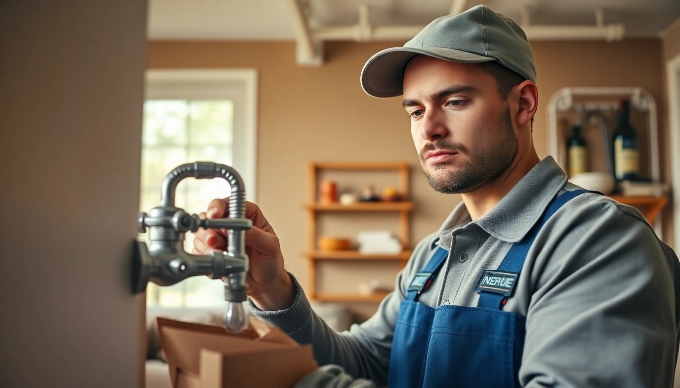 Plumber near me fixing a leaky faucet in a cozy home setting.