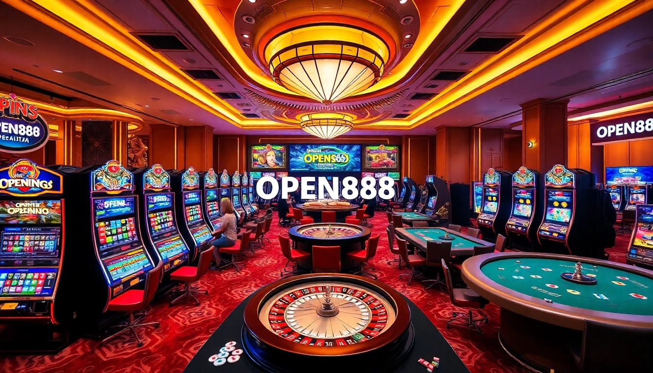 Experience the excitement of OPEN888 in a vibrant casino environment filled with games and winners.