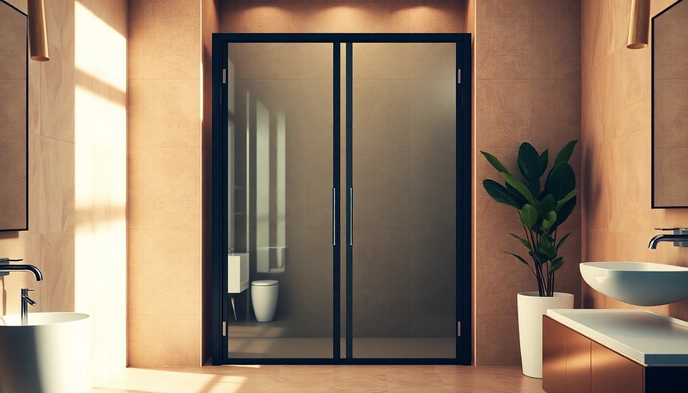 Showcase stylish black frame shower doors in a modern bathroom setting for an elegant look.
