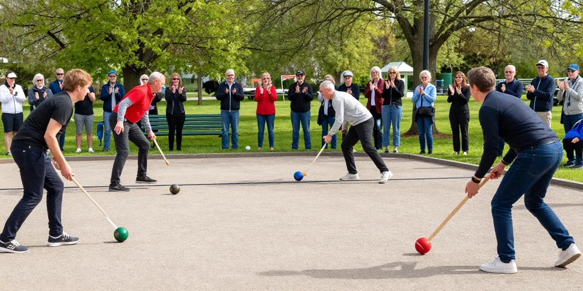 Exciting petanque match at fopikotabanjarma.org, showcasing community engagement in a sunny park.