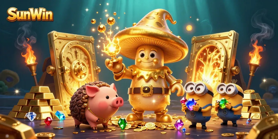 Experience thrilling gaming adventures with SunWin's magical 3D casino scenario filled with treasures.