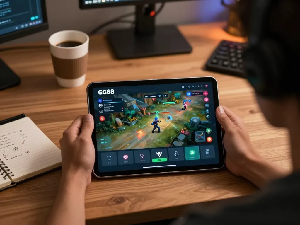 Experience GG88 đăng nhập and strategy-driven gameplay in a cozy environment with a tablet setup.