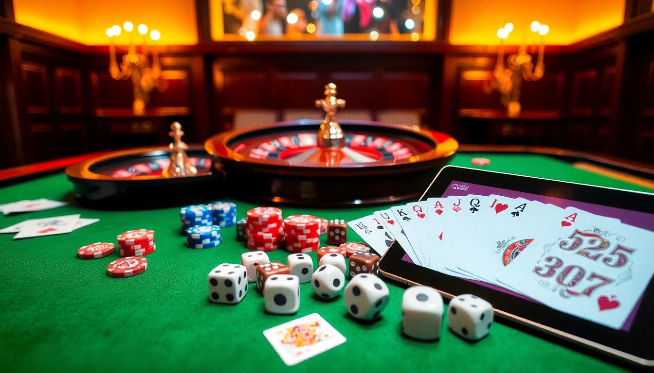 Engage in thrilling gameplay at https://qq88.today/ with vibrant casino tables and colorful poker chips.