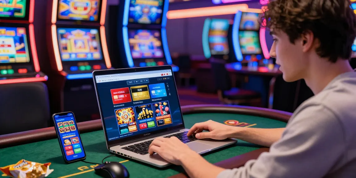 Player engaging with credit card casinos at cocomaya.co.uk, showcasing vibrant online gaming experience with colorful slot machines.