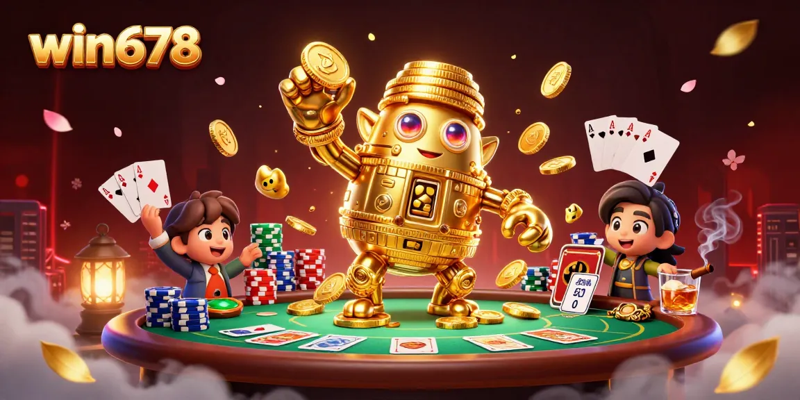 Win678 players engaging in exciting poker action at a vibrant casino table with golden animations.