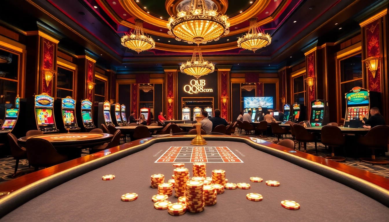 Players enjoying thrilling games and betting at qq88 com in a luxurious casino setting.