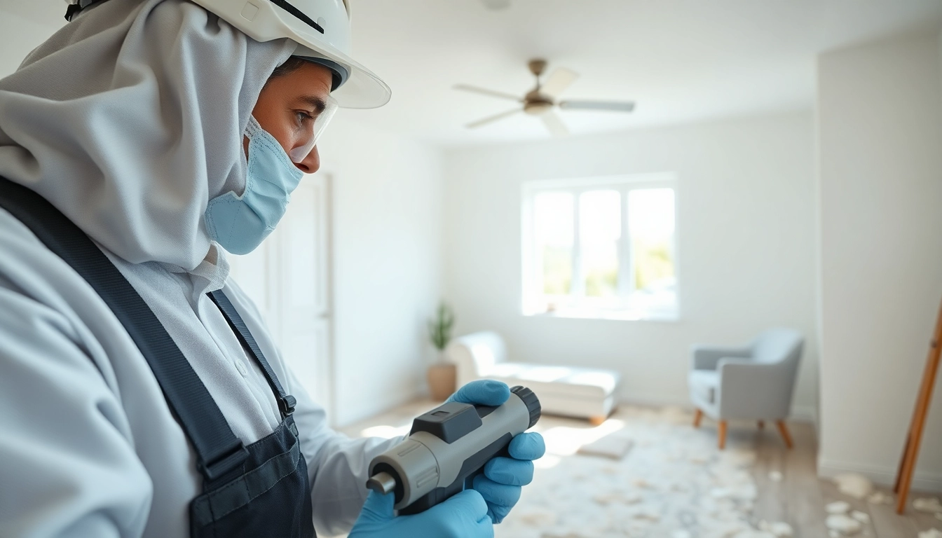 Spray foam removal UK process with a technician demonstrating safe techniques in a bright room.