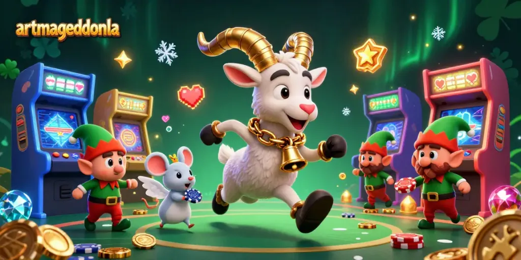 Engage in the festive chaos of artmageddonla's holiday-horror casino with Krampus and mischievous elves.
