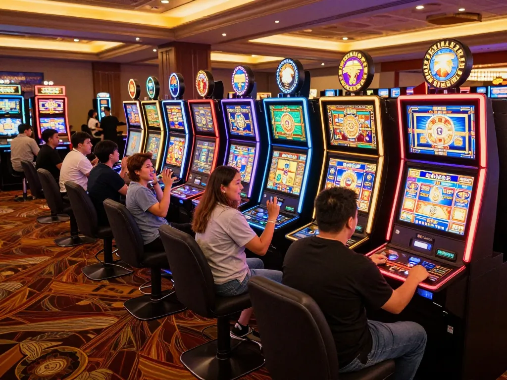 Players enjoying exciting gameplay on Lucky88 slot machines in a vibrant casino atmosphere.