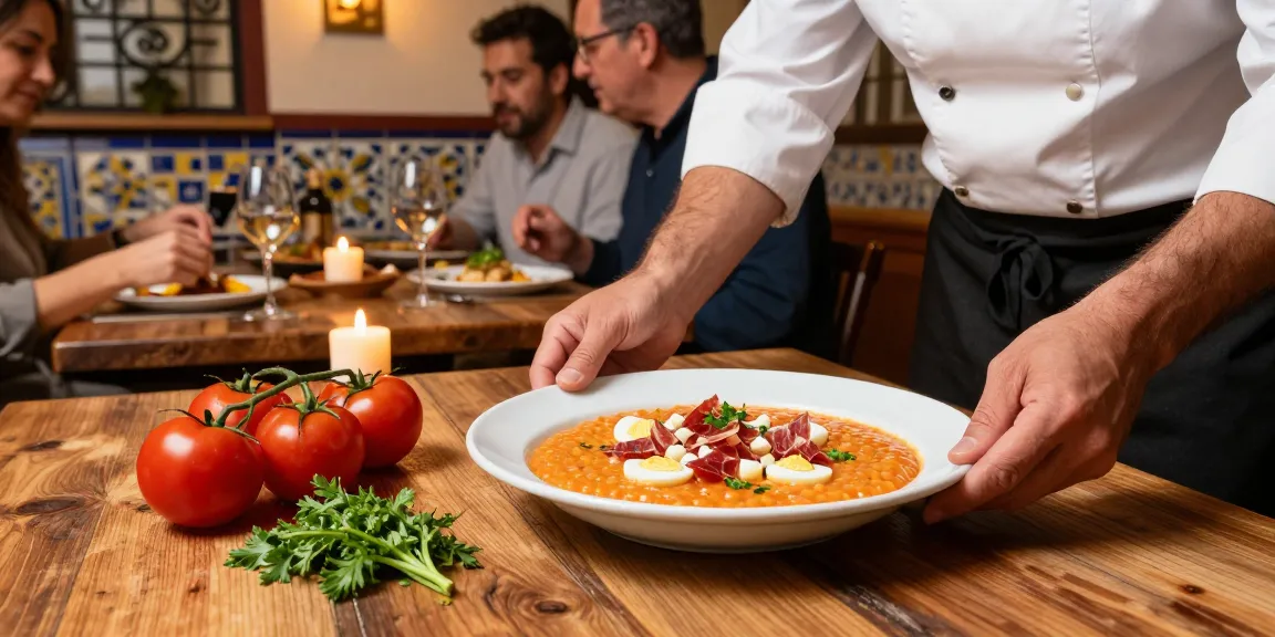 Discover the best salmorejo near me in a cozy Spanish restaurant with vibrant ingredients.