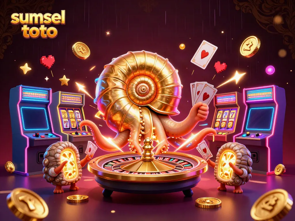 Engage with sumsel toto's vibrant casino games featuring ancient nautilus roulette and glowing card hands.