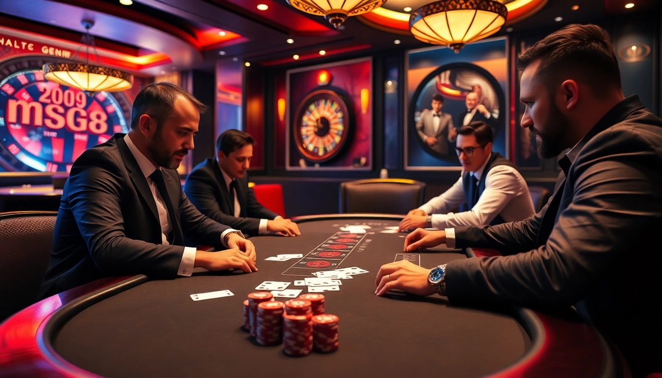 Experience high-stakes tension at a 98win poker table with vibrant casino elements.