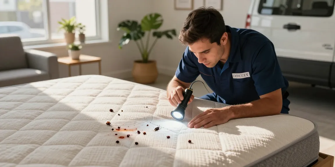 Expert technician providing bed bug control services in a Milwaukee apartment