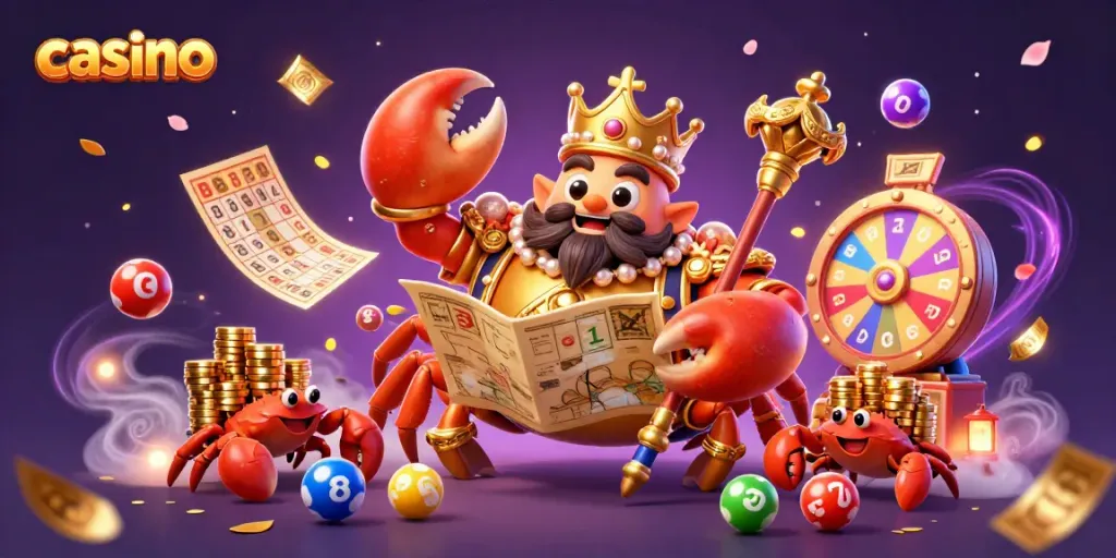 Experience the excitement of a casino with a vibrant illustration of a golden crab emperor and engaging game elements.