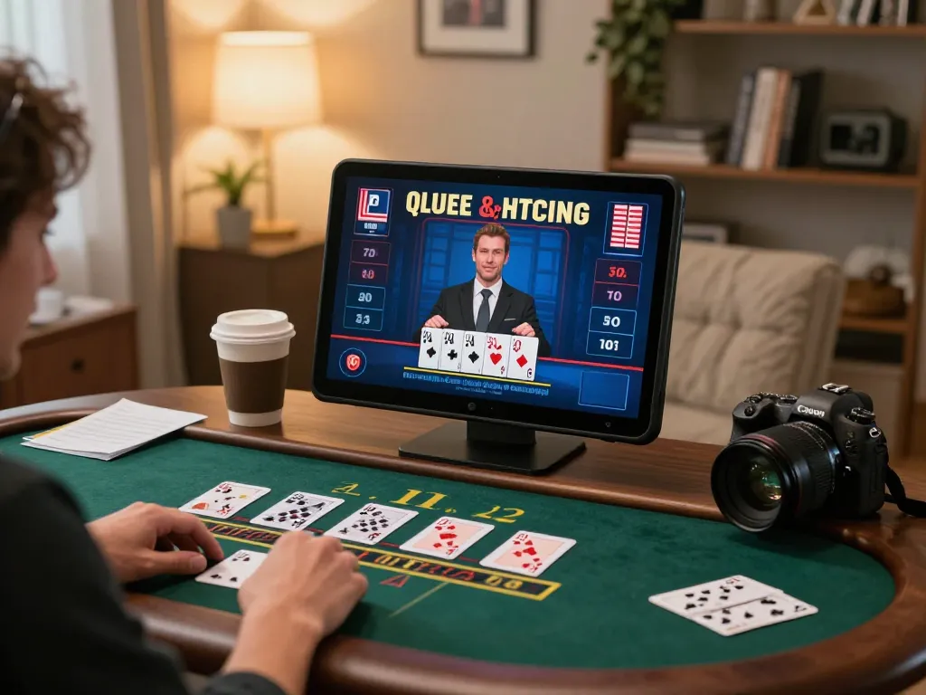 Engaged user exploring 1gom for live dealer blackjack on tablet in cozy home setting