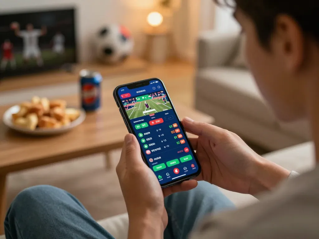 Engaging with online betting platforms for ty le keo nha cai in a cozy home environment.