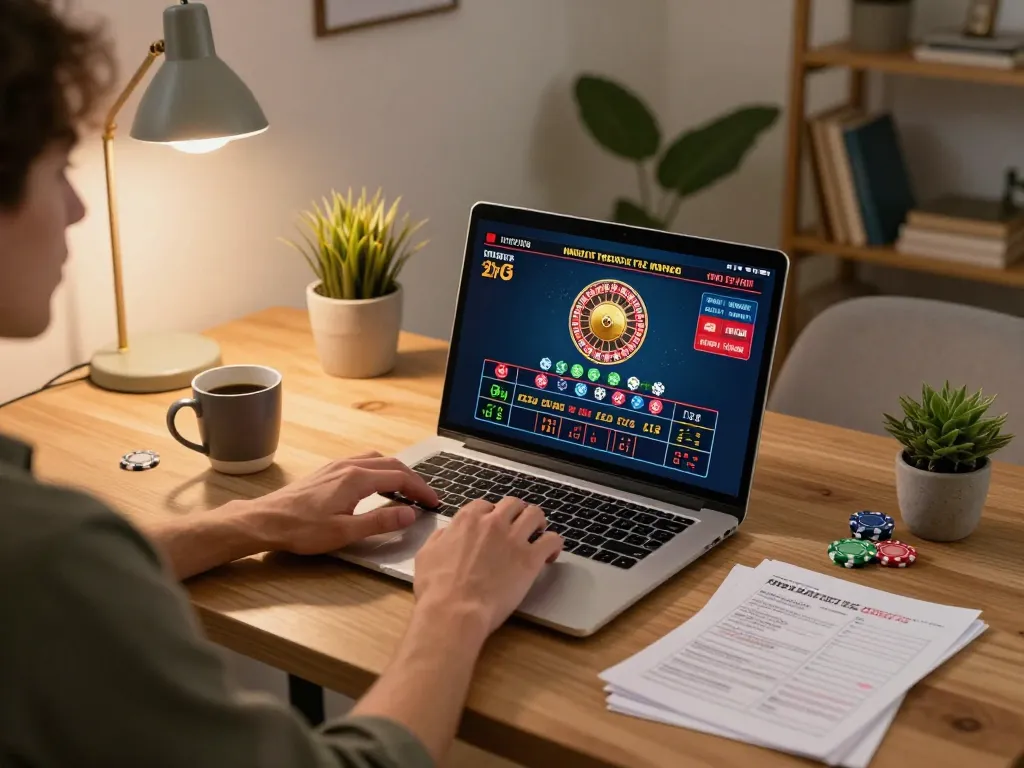 Engage at SHBET .COM with an online roulette game in a cozy home setting, emphasizing strategic gameplay.