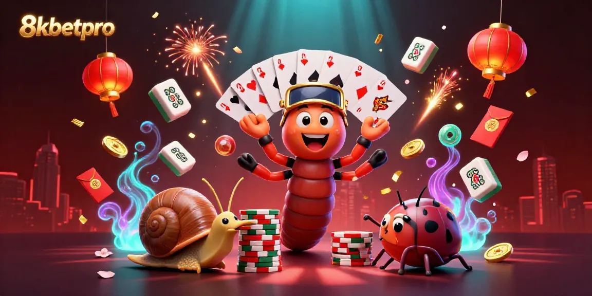 Engage with the vibrant 8xbetpro casino scene featuring a dynamic millipede dealer and high-roller snail amid lively gaming elements.