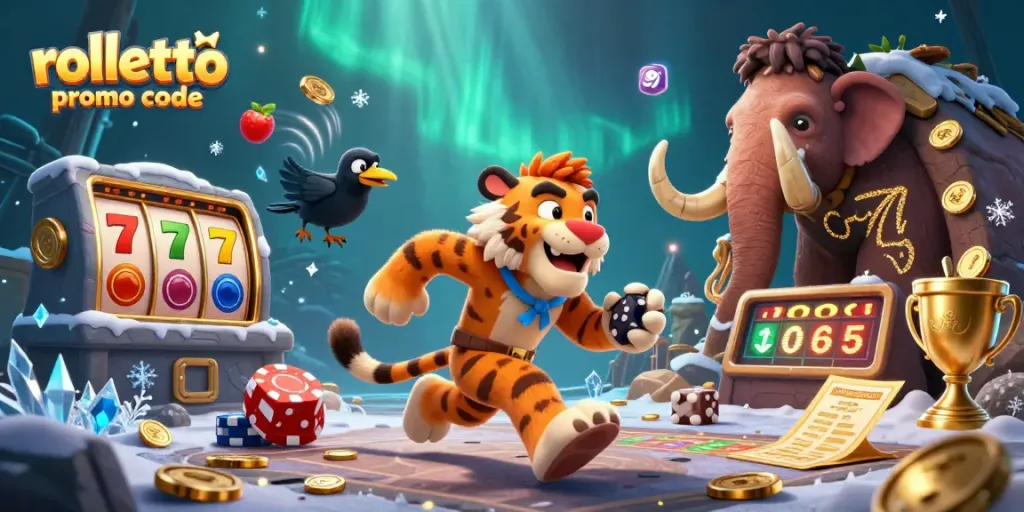 Claim bonuses with the rolletto promo code in this vivid prehistoric casino scene.