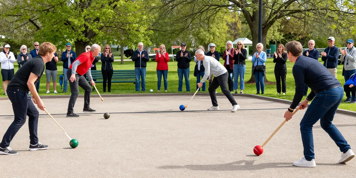 Exciting petanque match at fopikotabanjarma.org, showcasing community engagement in a sunny park.