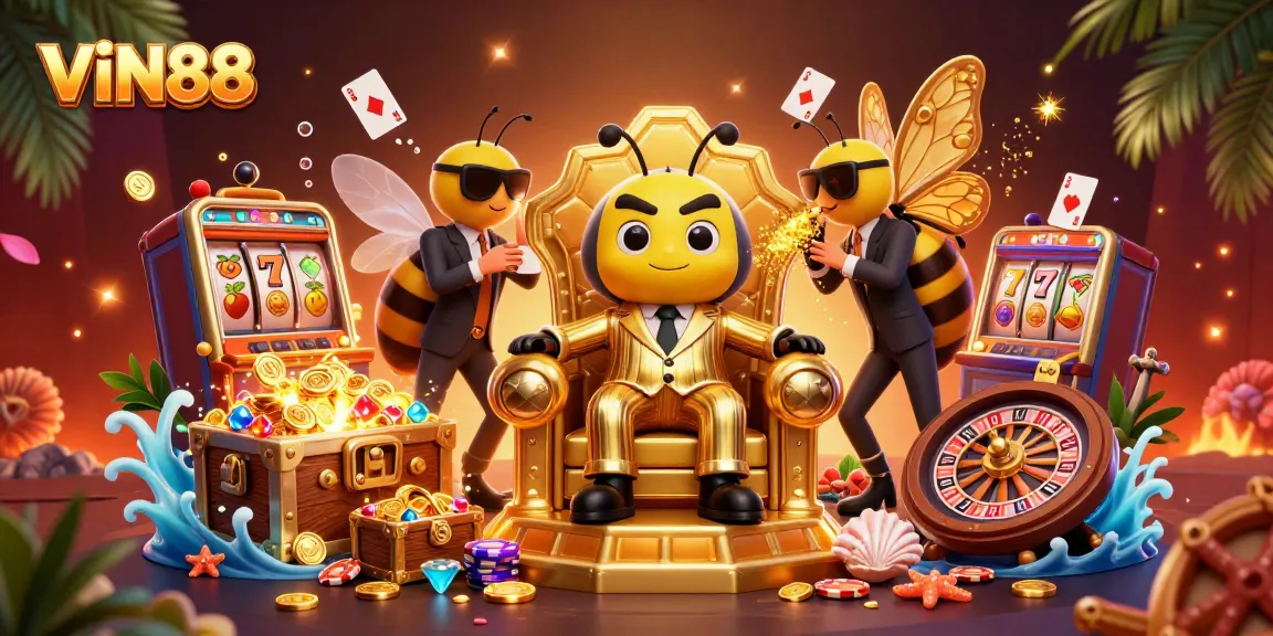 Experience the vibrant action at VIN88 with a bustling casino scene highlighting exciting game elements.