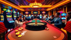 Experience an exciting game at HBBET with vibrant poker chips and playing cards on the table.