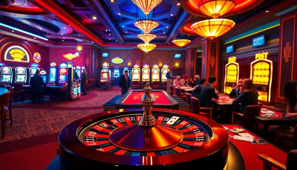 A thrilling casino scene with players enjoying 88xx-themed games at engaging poker tables and roulette wheels.
