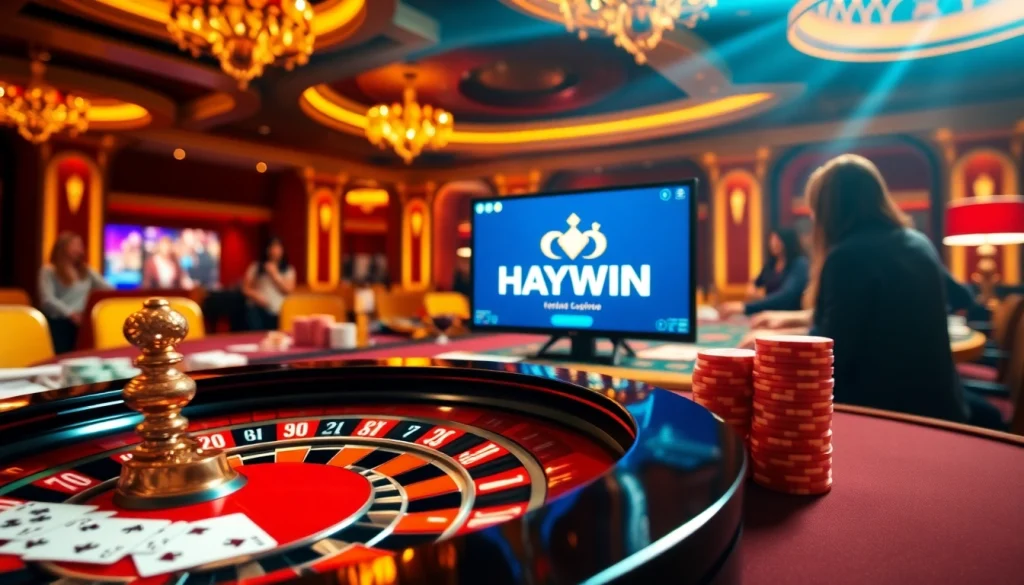 HAYWIN Casino table with vibrant roulette wheel and poker chips in an elegant atmosphere