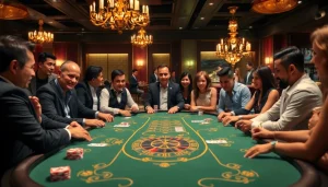B8-themed casino gaming table with players engaged in high-stakes poker.
