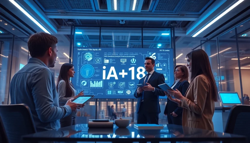 Showcasing the innovative concept of ia +18 in a futuristic office setting with advanced technology.